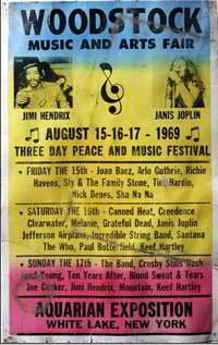 Afiche original promocionando el Festival de Woodstock 1969