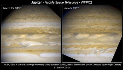 Cambio en las bandas ecuatoriales de Júpiter