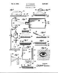 Pagina frontal del documento de la patente de Carlson para la electrofotografia. Foto: Xerox.