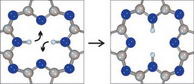 Visión artística del proceso de conmutación con dos átomos de hidrógeno en una cavidad en el centro de la molécula