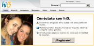 Pantalla inicial del portal Hi5, versión en español