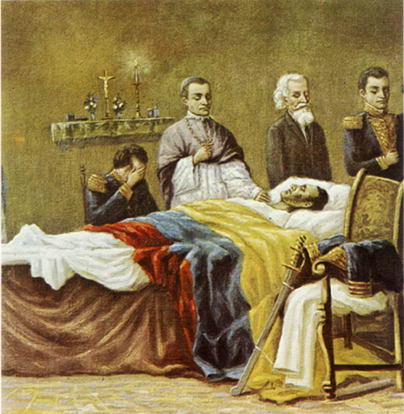 La muerte del Libertador, obra pictórica de E. Yépez D. Z.