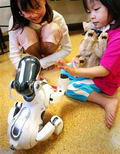 Niños jugando con Aibo