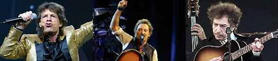 Mick Jagger, Bruce Springsteen y Bob Dylan